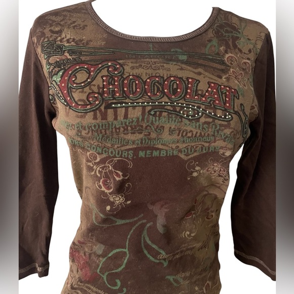 Blue canyon,Chocolate Olive and Brown Graphic Long Sleeve Top ,100% cotton - Picture 4 of 8